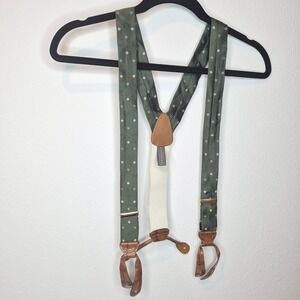 Trafalgar Suspenders Braces Green Geometric Pattern Leather Ends Wise Guy Dapper